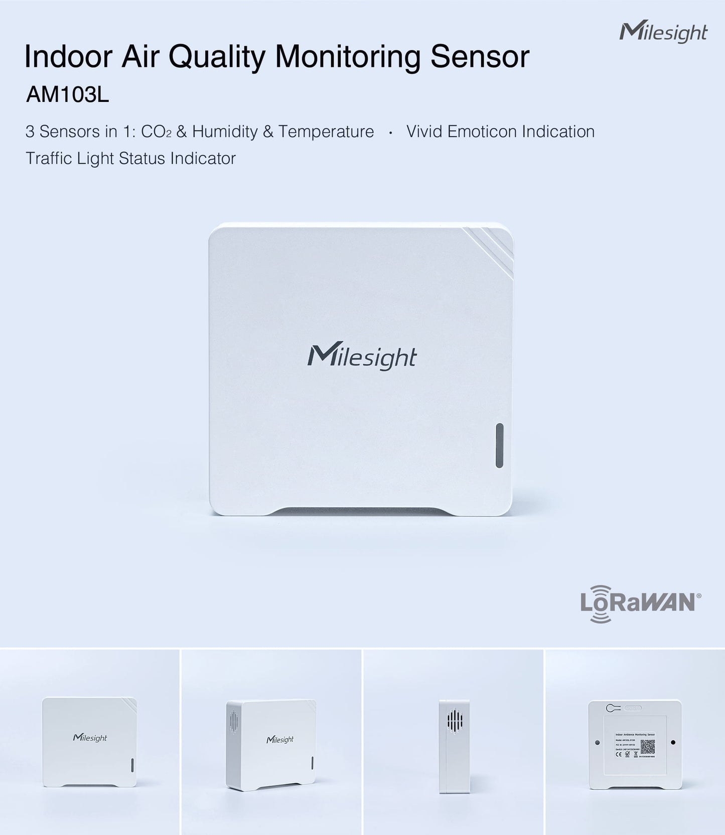 Indoor Ambience Monitoring Sensor: Temperature Humidity Carbon Dioxide (CO2) (AM103 & AM103L)