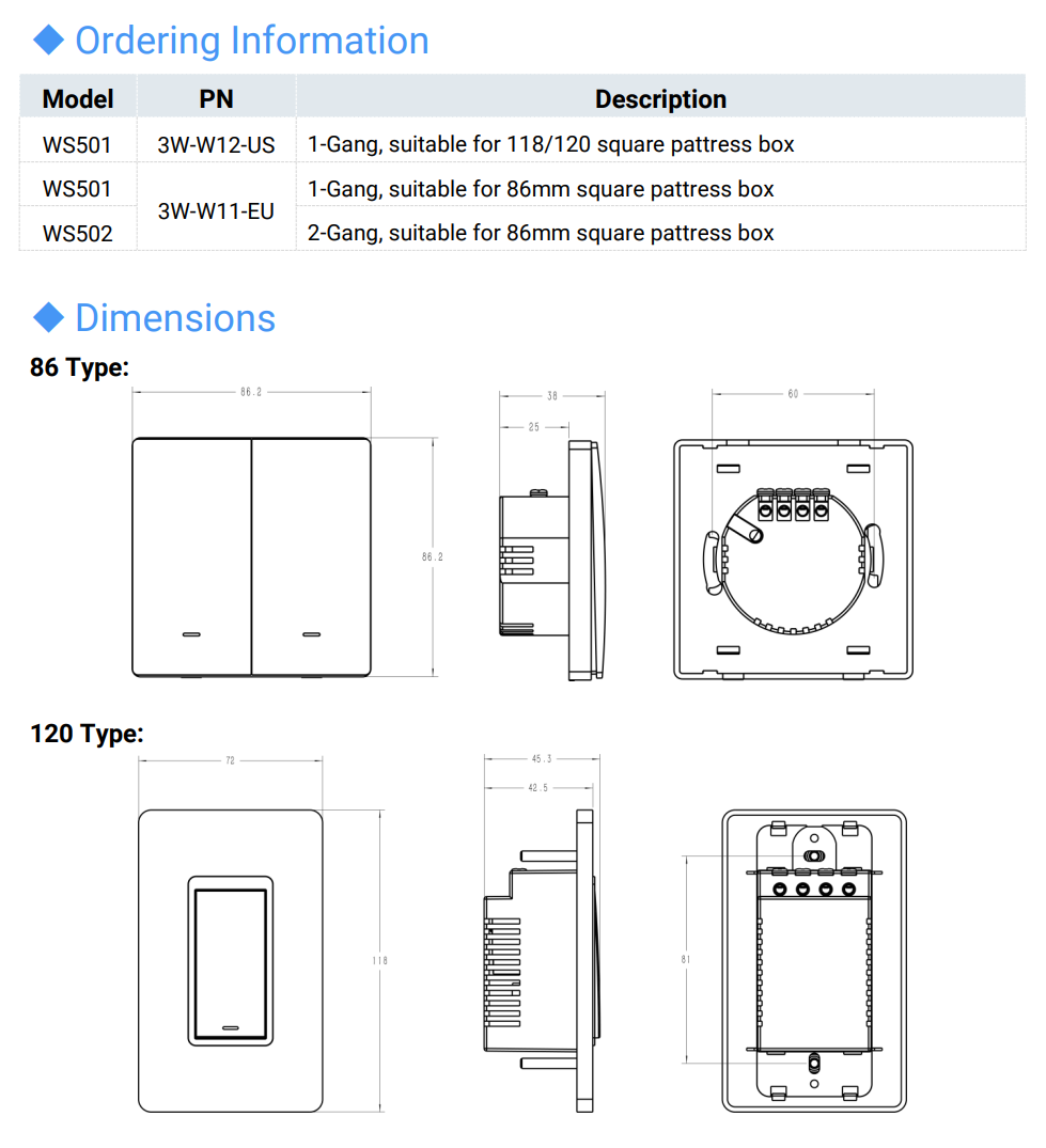 Wall Switch: WS501 & WS502