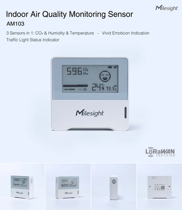 Indoor Ambience Monitoring Sensor: Temperature Humidity Carbon Dioxide (CO2) (AM103 & AM103L)